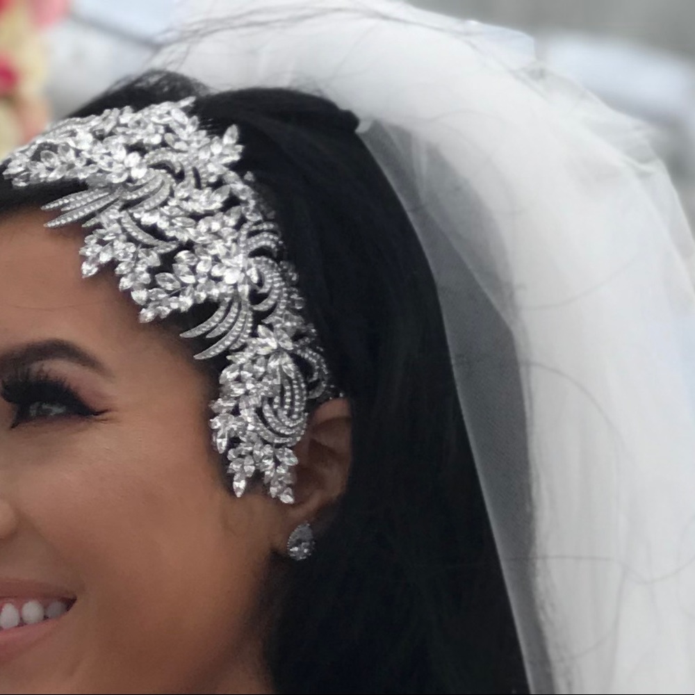 Custom crystal encrusted headpiece wedding